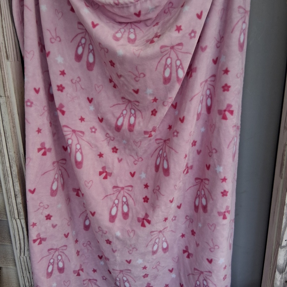 Pink Ballet Slippers Fleece Baby Throw Blanket Bows Hearts Star